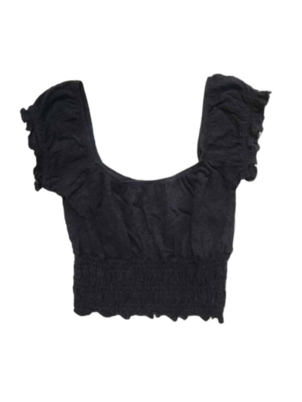 Billabong Black Smocked Ruffle Crop Top Size M Cotton Blend Boho